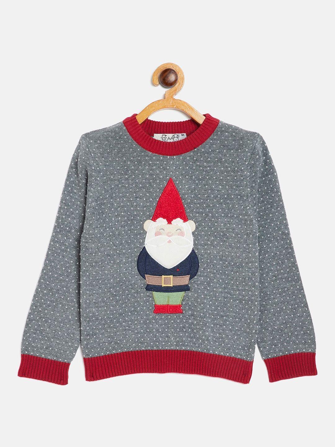jwaaq boys grey & red printed pure cotton pullover