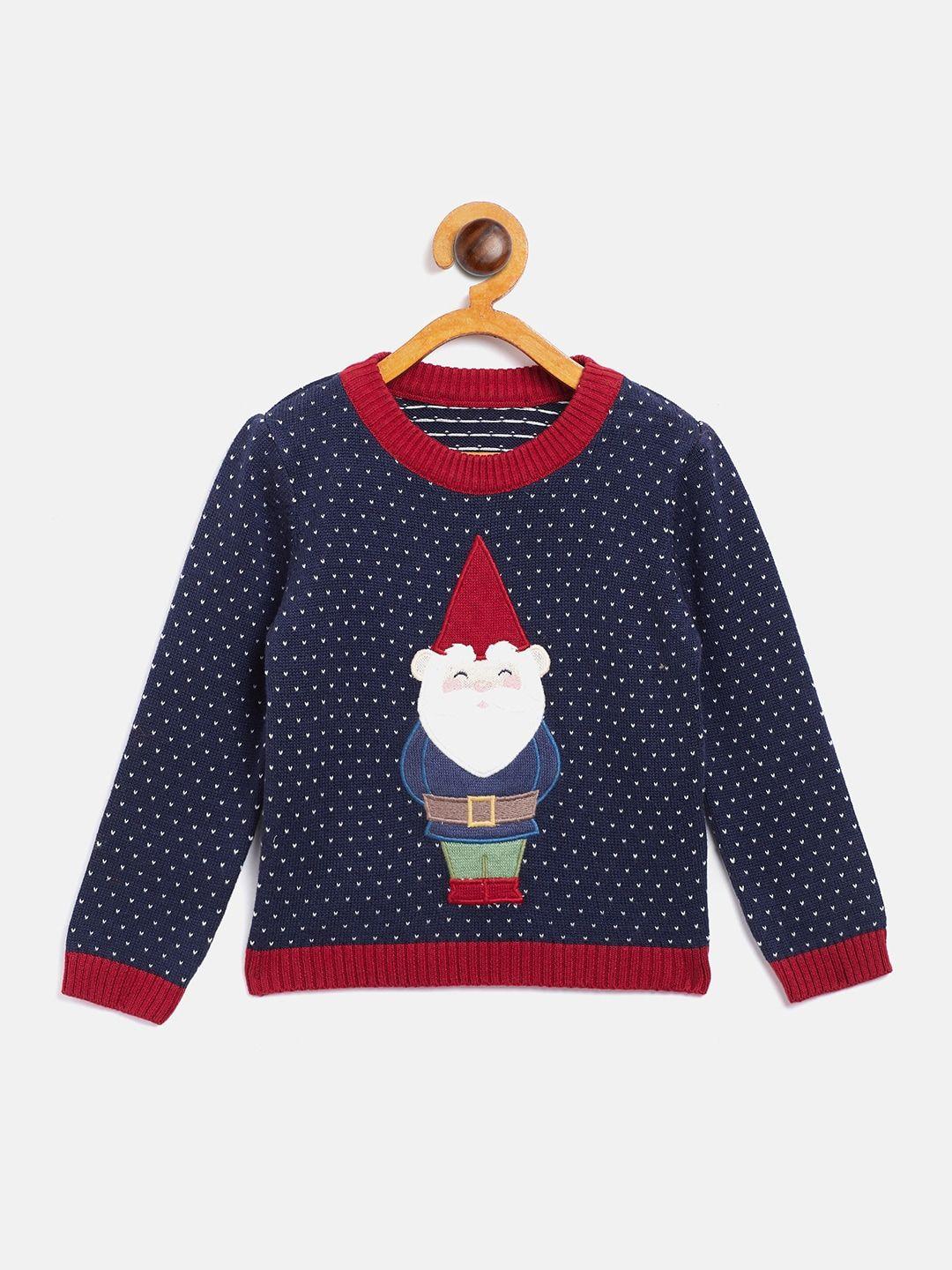 jwaaq boys navy blue & red embroidered pullover sweater