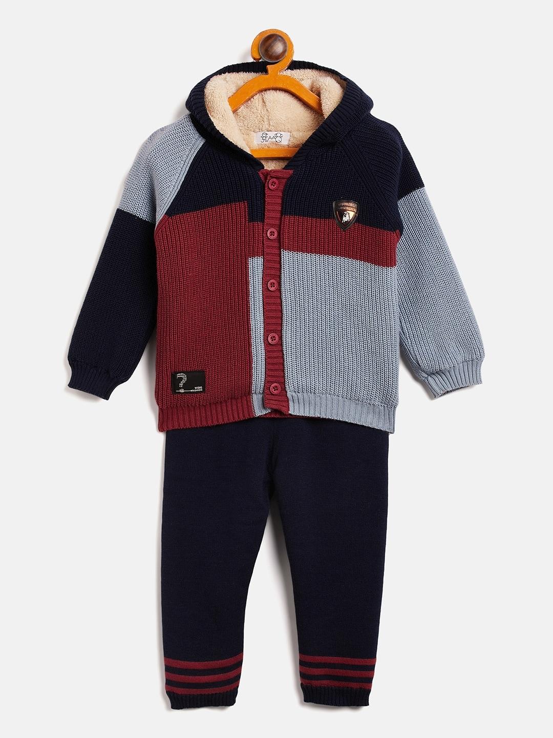 jwaaq infants colourblocked hooded pure cotton sweater with trousers
