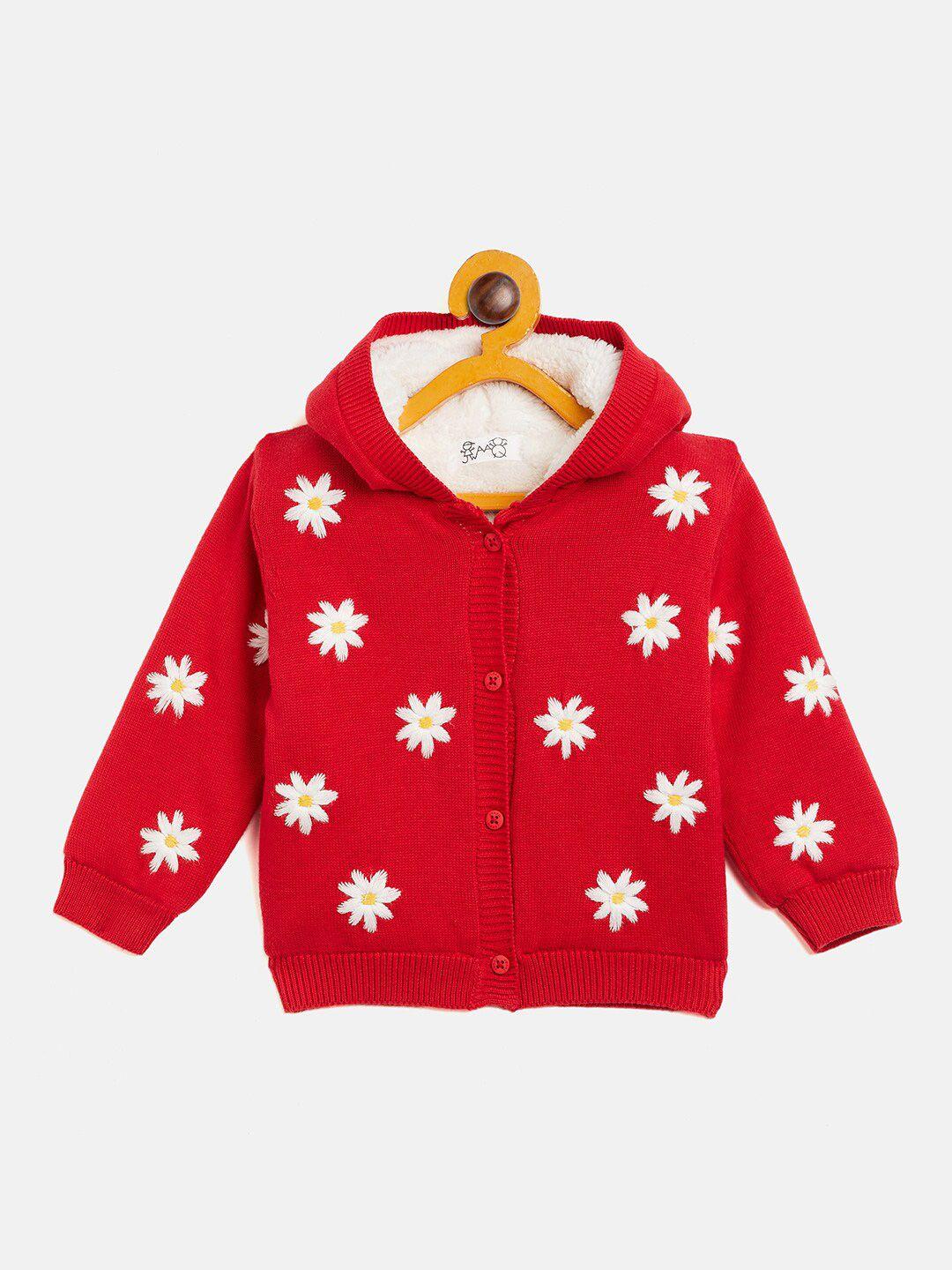 jwaaq kids floral embroidered long sleeves pure cotton hood cardigan sweater