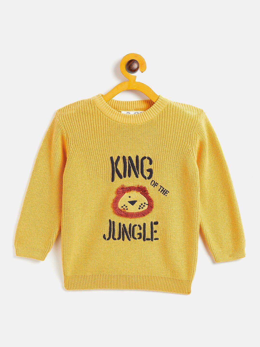 jwaaq-unisex-kids-mustard-&-black-embroidered-printed-pullover