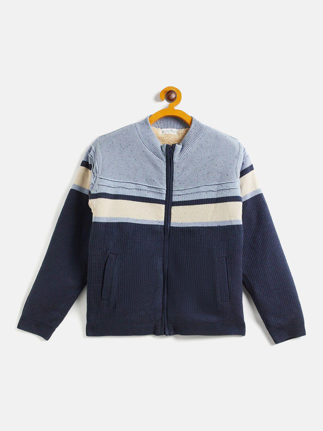 jwaaq boys colourblocked mock collar long sleeves cotton cardigan sweater