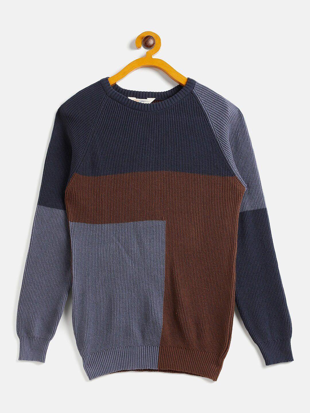 jwaaq boys colourblocked round neck long sleeves cotton pullover sweater