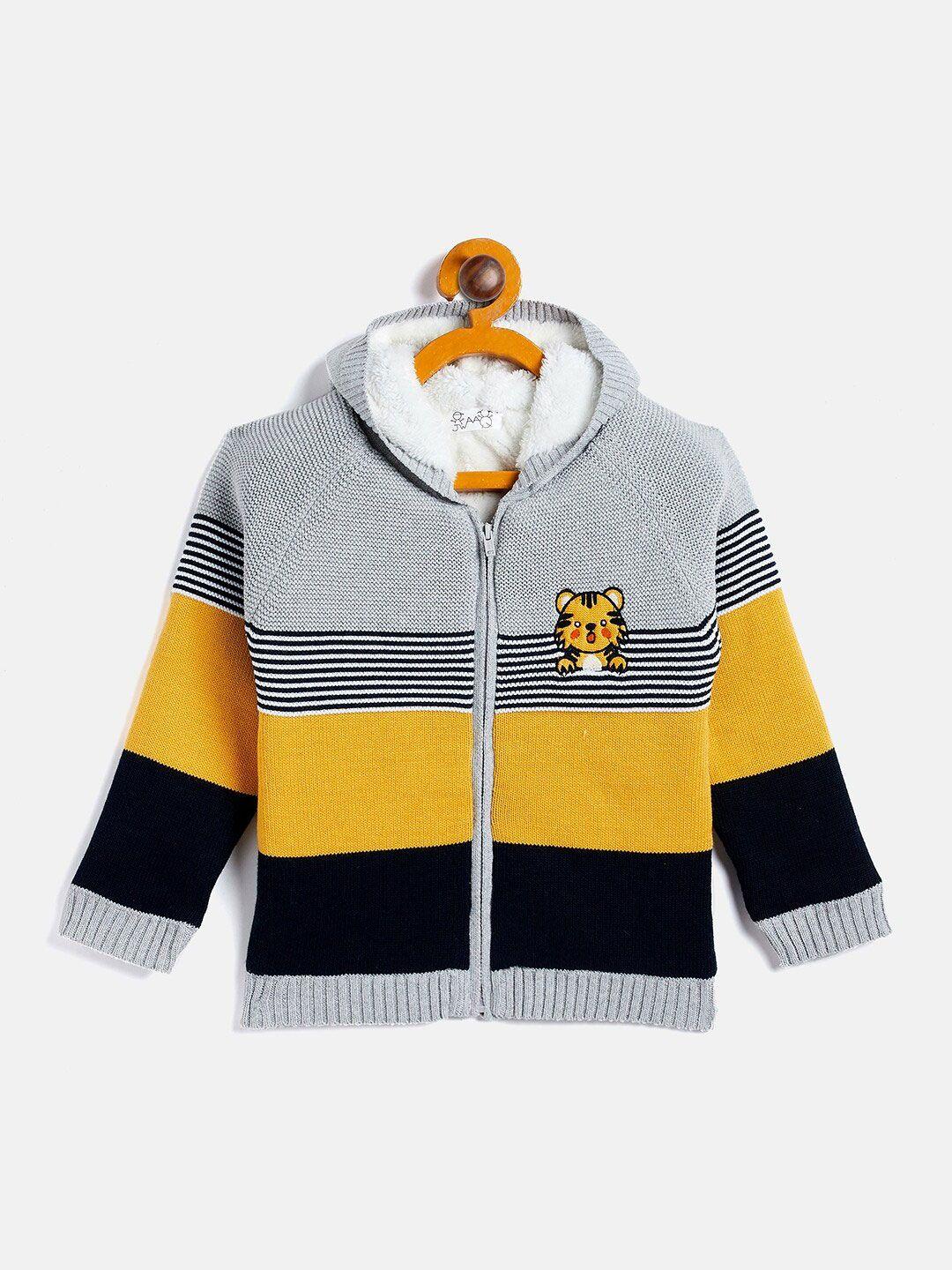 jwaaq boys grey & yellow striped printed pullover