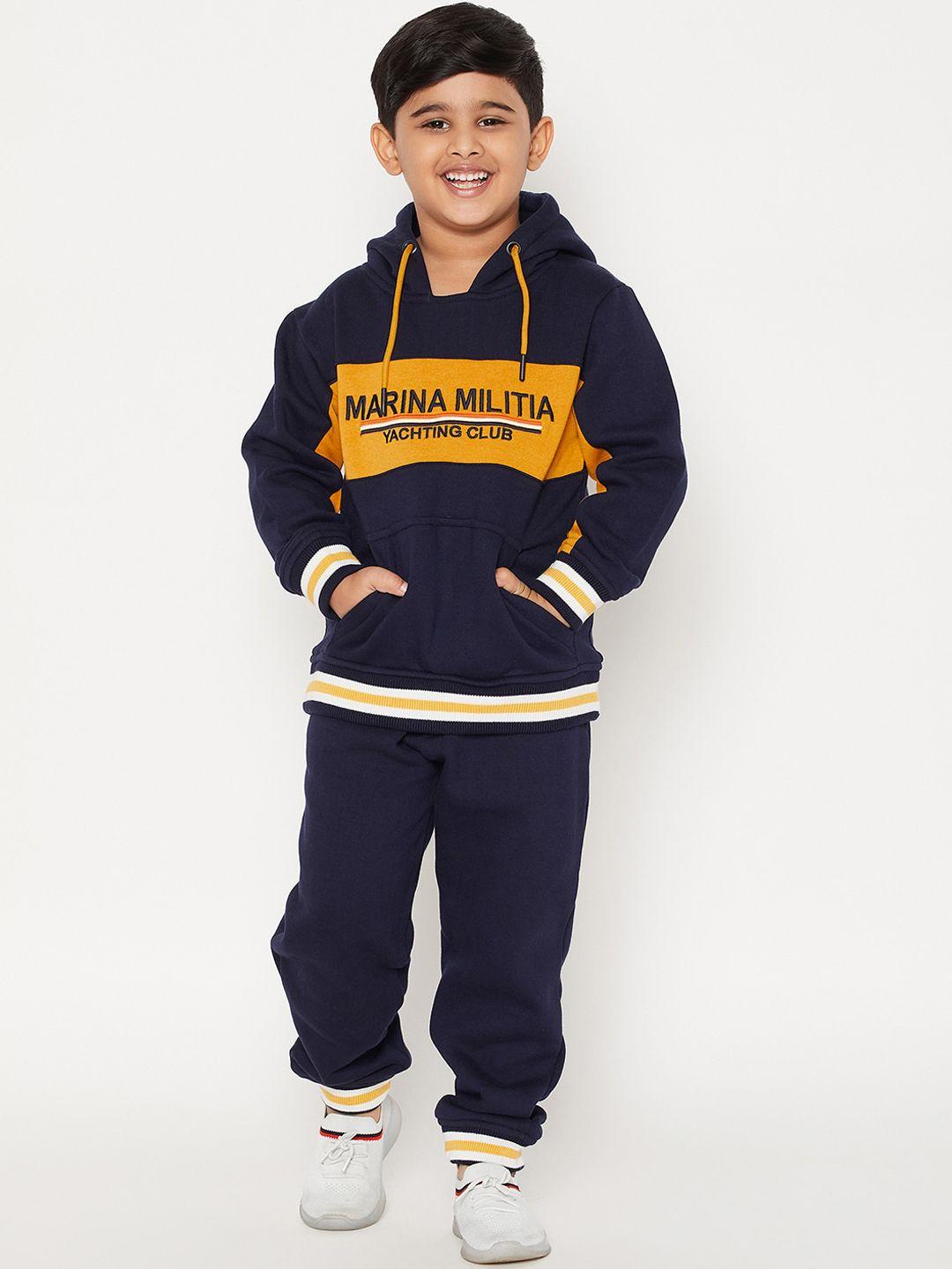 jwaaq boys navy blue & mustard printed top with pyjamas