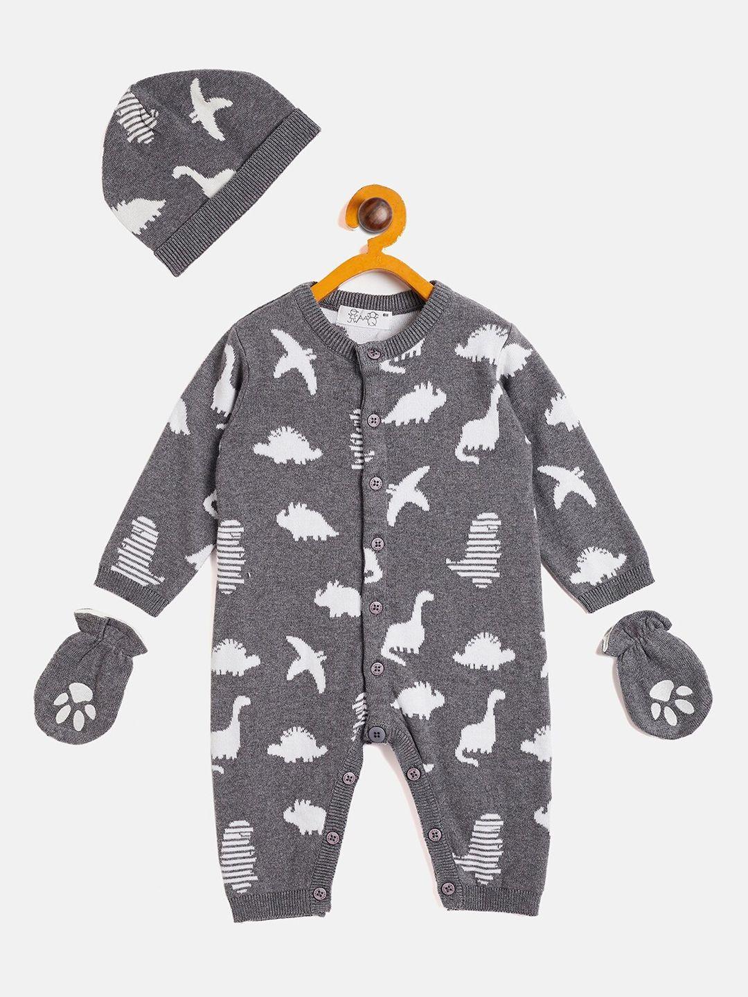 jwaaq infants printed pure cotton rompers with cap & mittens