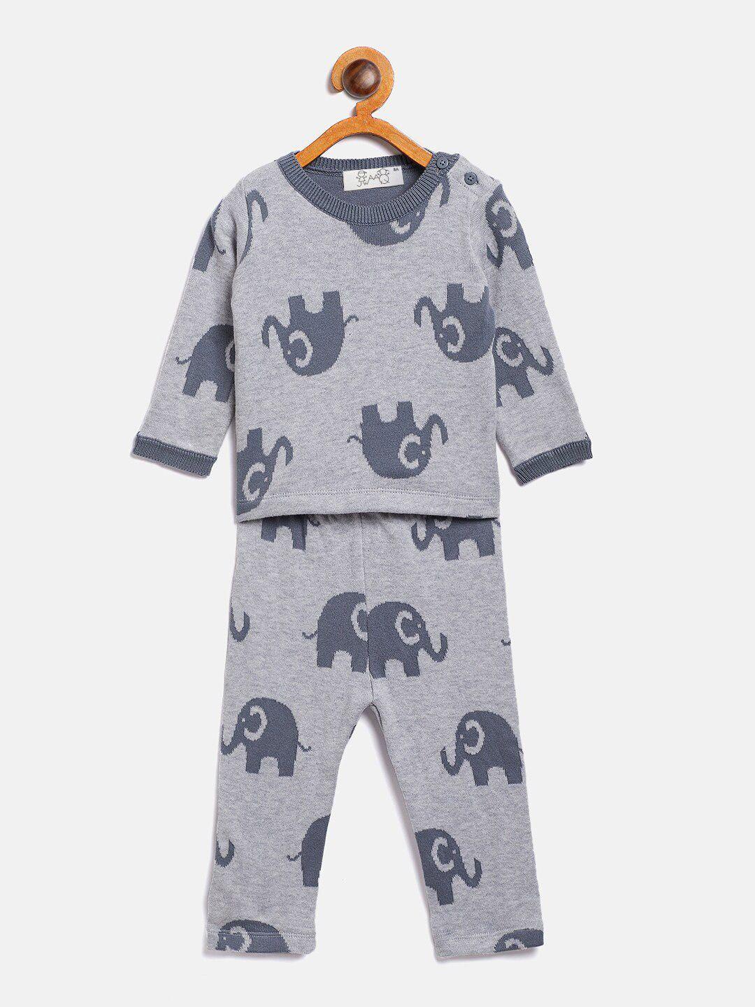 jwaaq kids grey & blue pure wool printed top with leggings