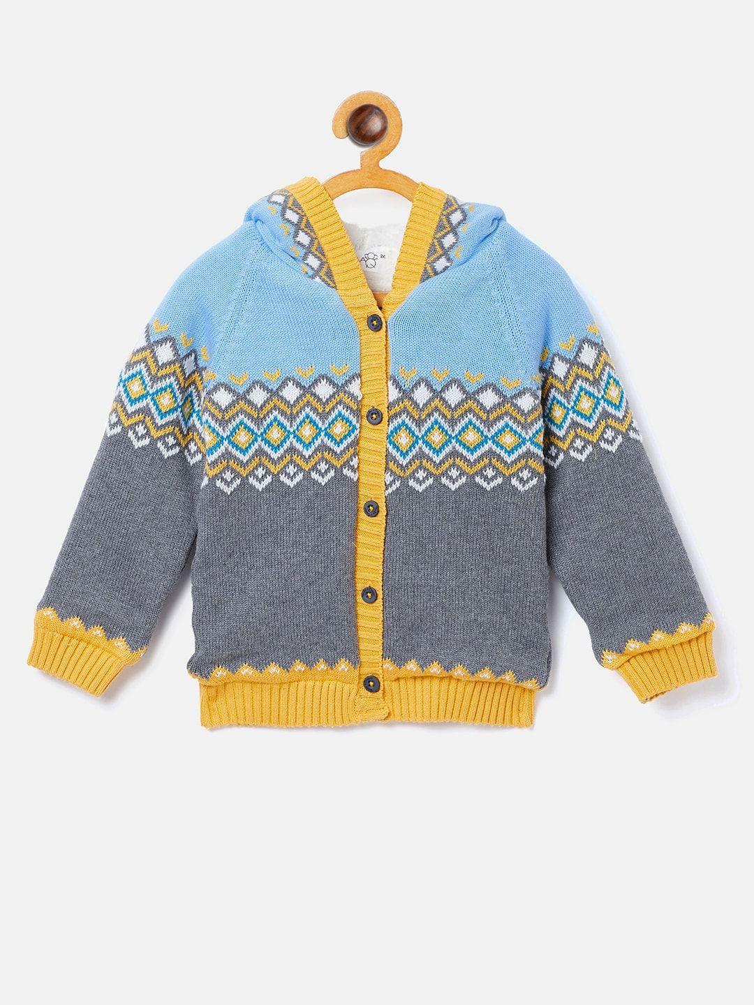 jwaaq kids grey & yellow printed pullover