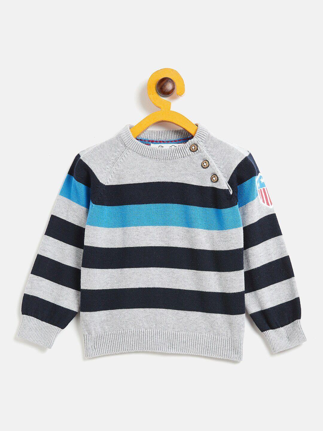 jwaaq unisex kids grey melange & blue striped pullover