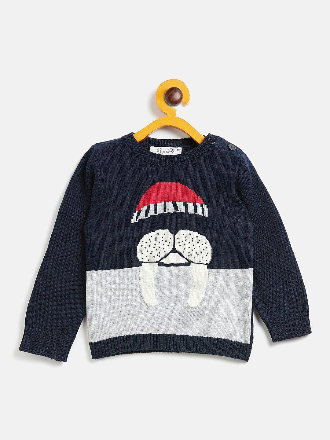 jwaaq unisex kids navy blue & white embroidered printed pullover