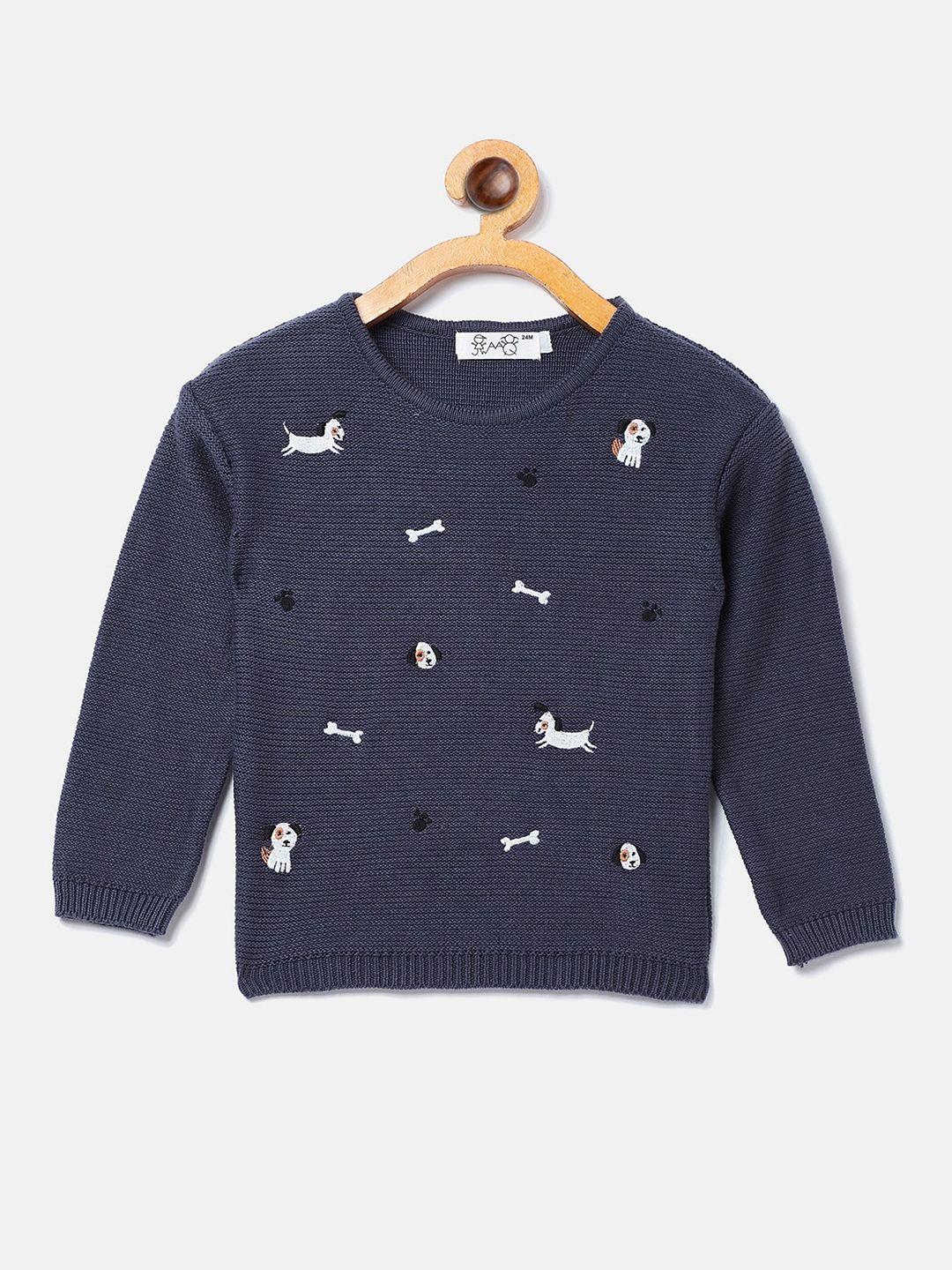 jwaaq unisex kids navy blue & white printed pure cotton pullover