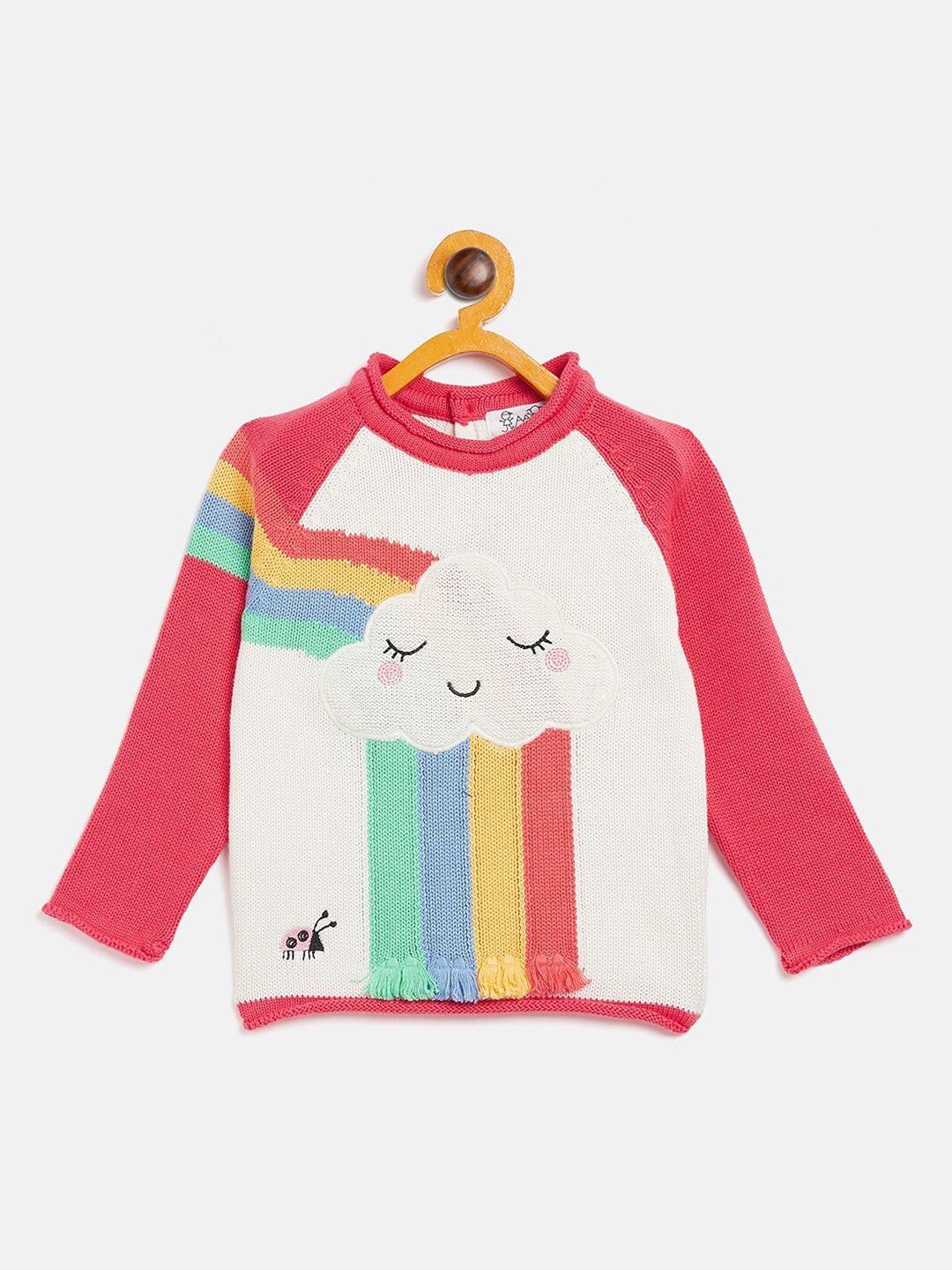jwaaq unisex kids pink & white printed pullover