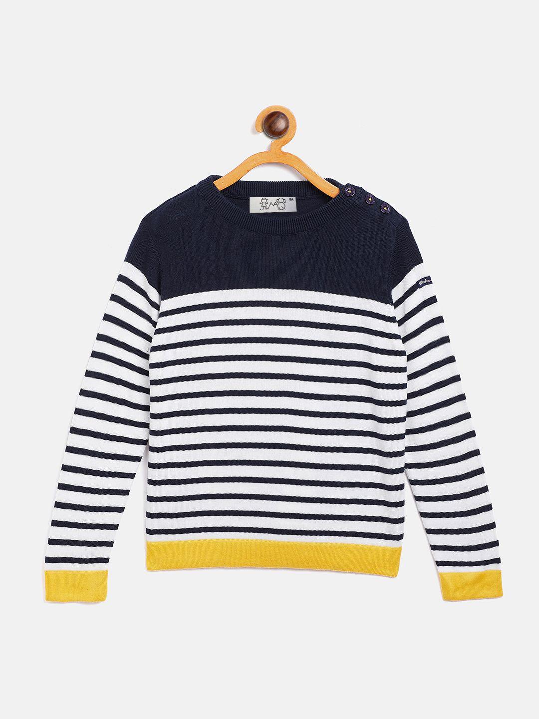jwaaq unisex kids white & navy blue striped pullover