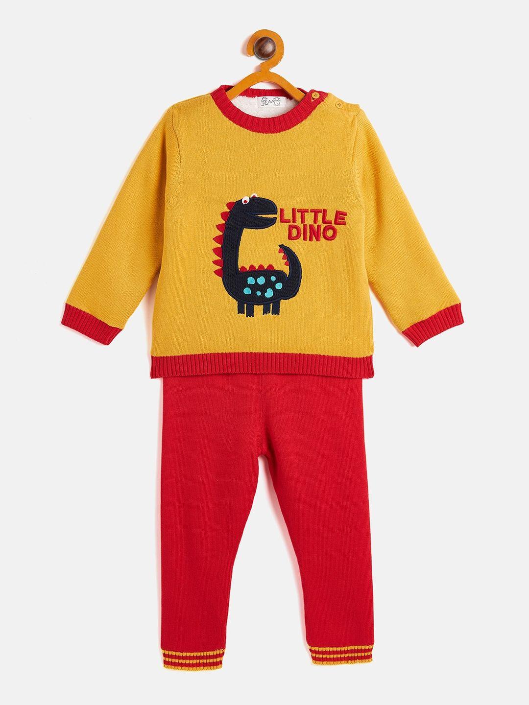 jwaaq unisex kids yellow & red printed top with pyjamas