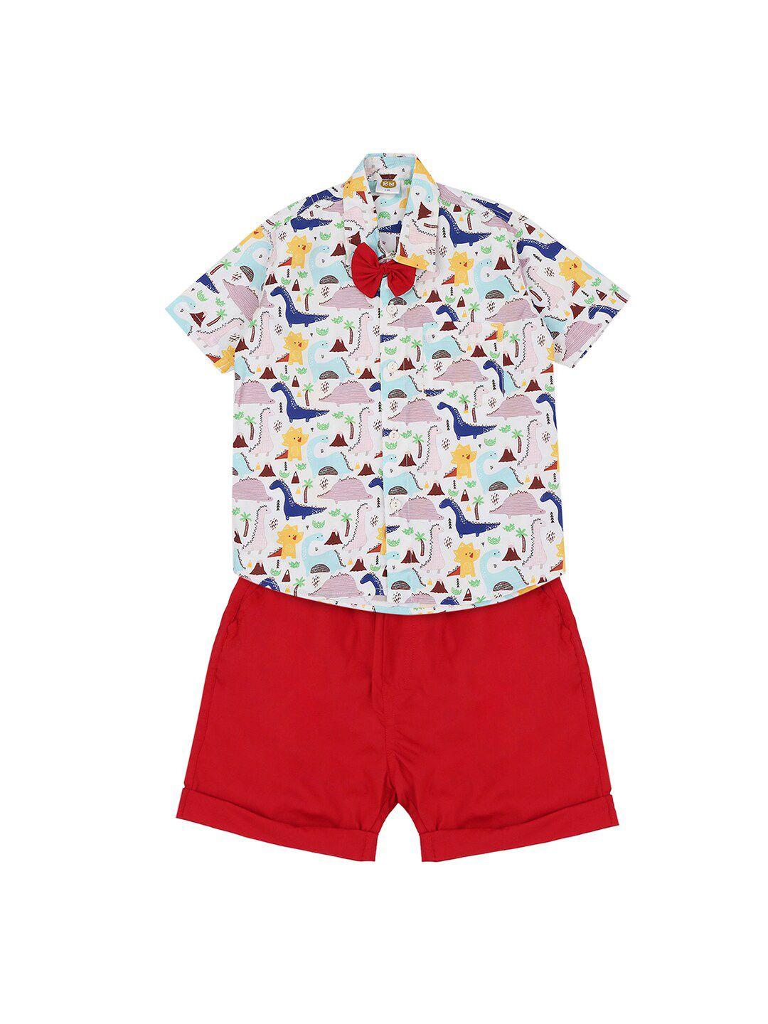 k&u boys red & blue printed shirt with shorts