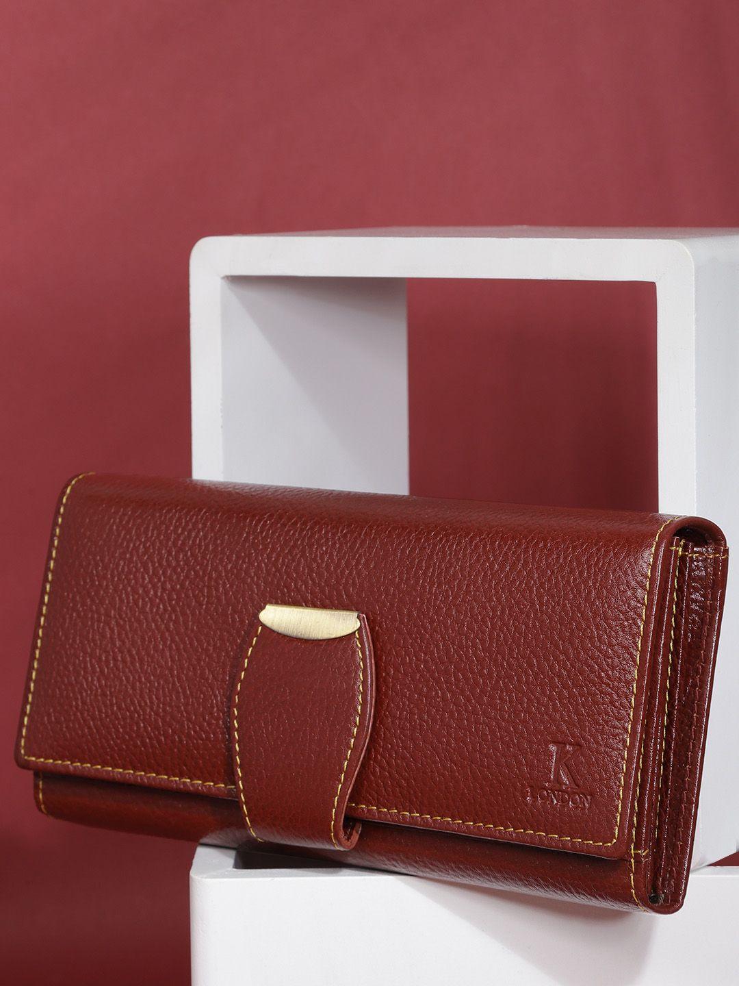 k london women maroon textured leather two fold wallet