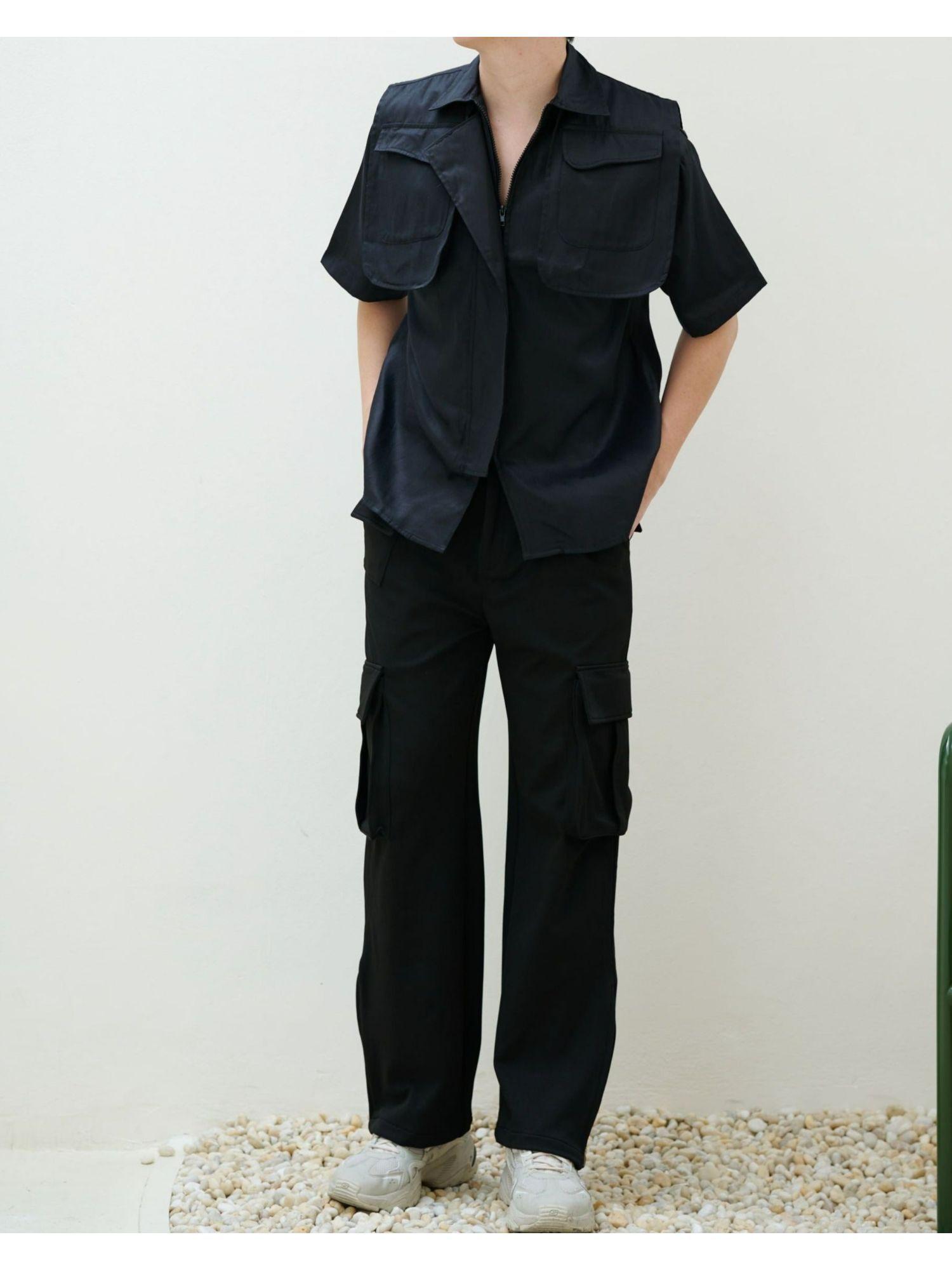 k trend multi pockets zippered cargo pants black