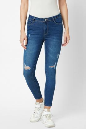 k4014 high rise cotton blend skinny fit women's jeans - dark blue
