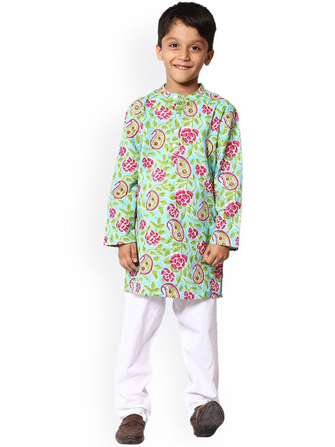 ka-mee boys ethnic motifs printed pure cotton kurta with pyjamas