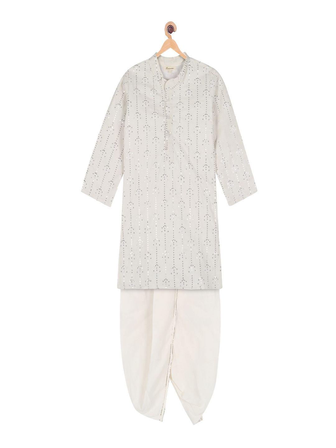ka-mee boys floral embroidered sequinned pure cotton kurta with dhoti pants