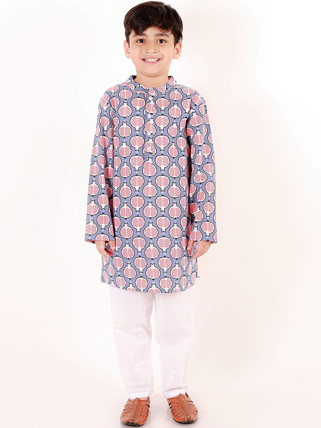 ka-mee boys pink ethnic motifs printed regular pure cotton kurta with pyjamas