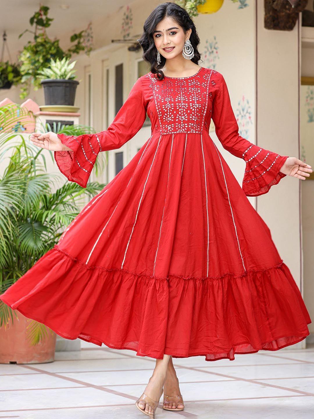 kaajh embellished cotton fit & flare ethnic dresses