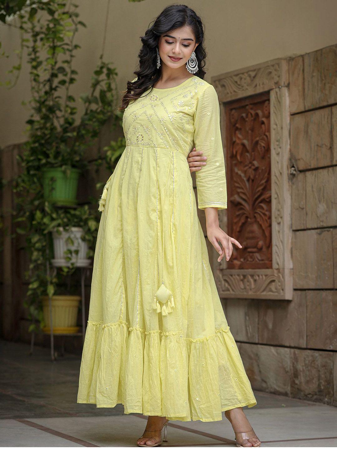 kaajh embellished cotton fit & flare ethnic dresses