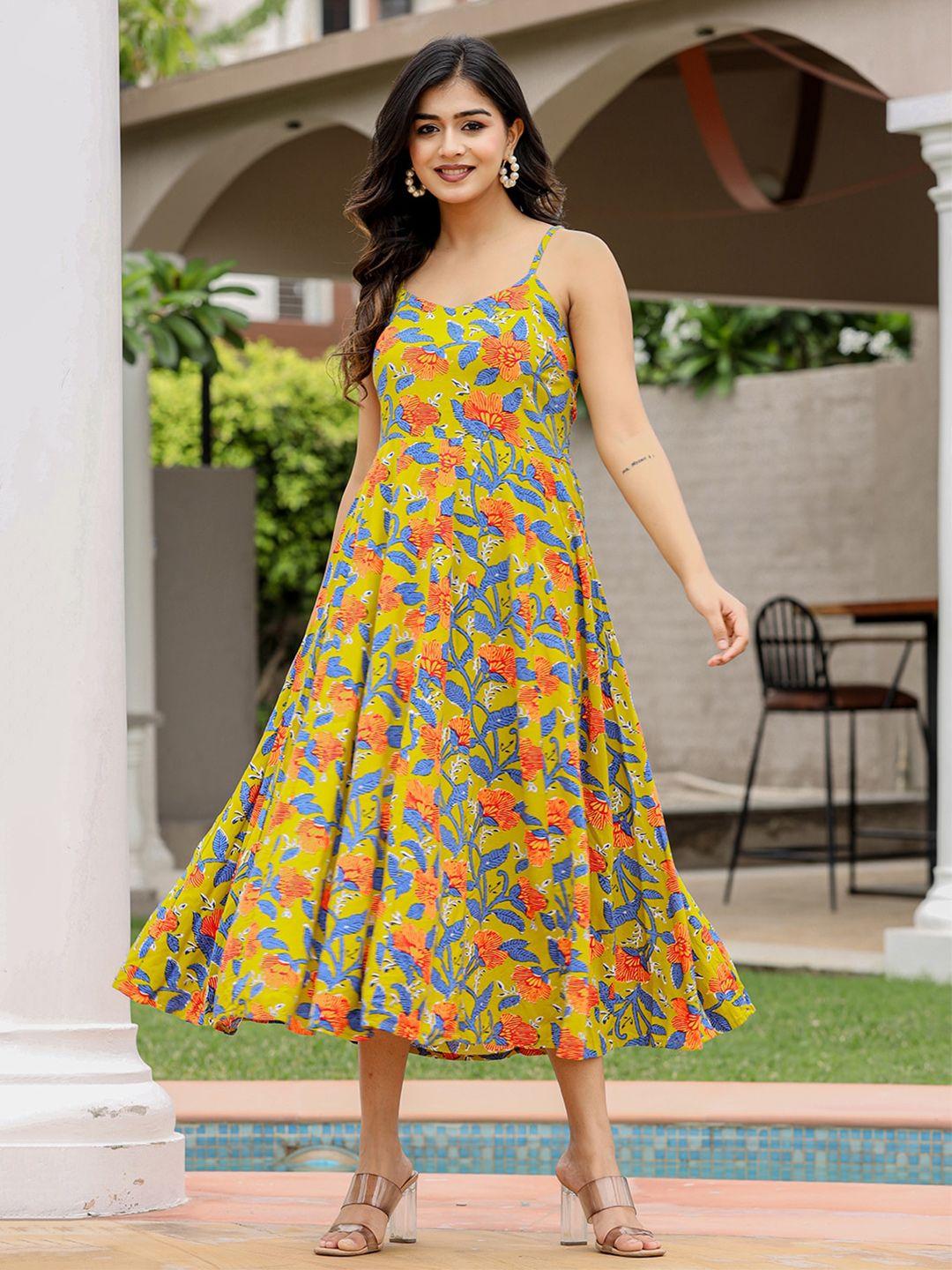 kaajh floral printed a-line pure cotton midi dress