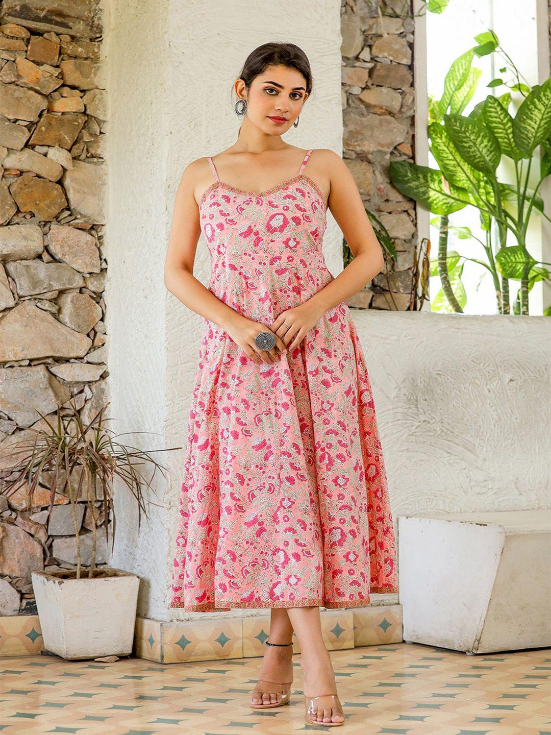kaajh floral printed cotton shoulder straps fit & flare maxi dress