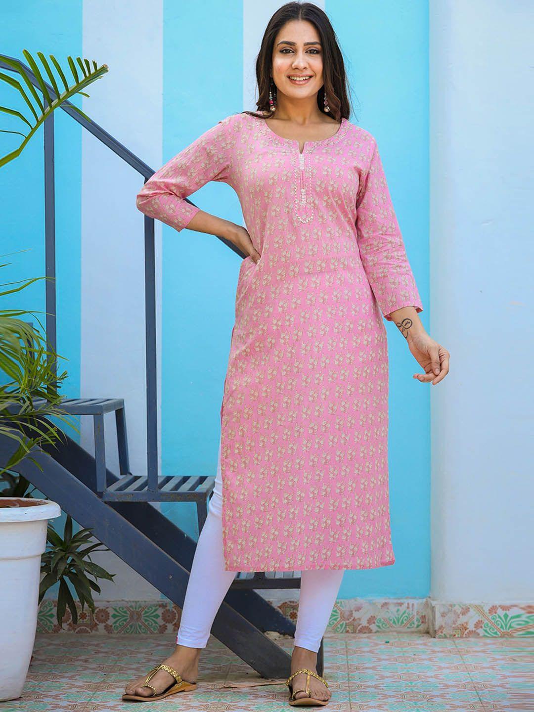 kaajh floral printed round neck cotton kurta