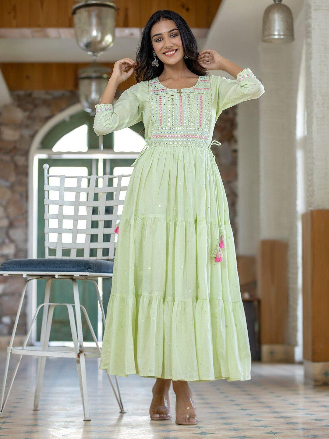 kaajh green embellished ethnic maxi dress