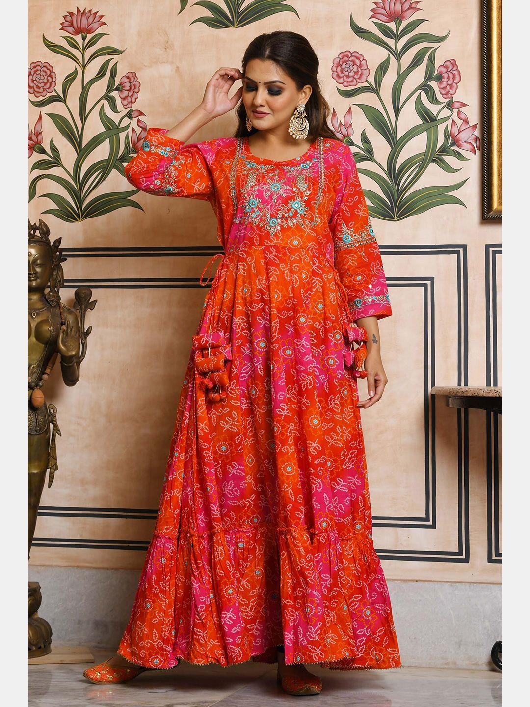 kaajh orange floral ethnic maxi dress