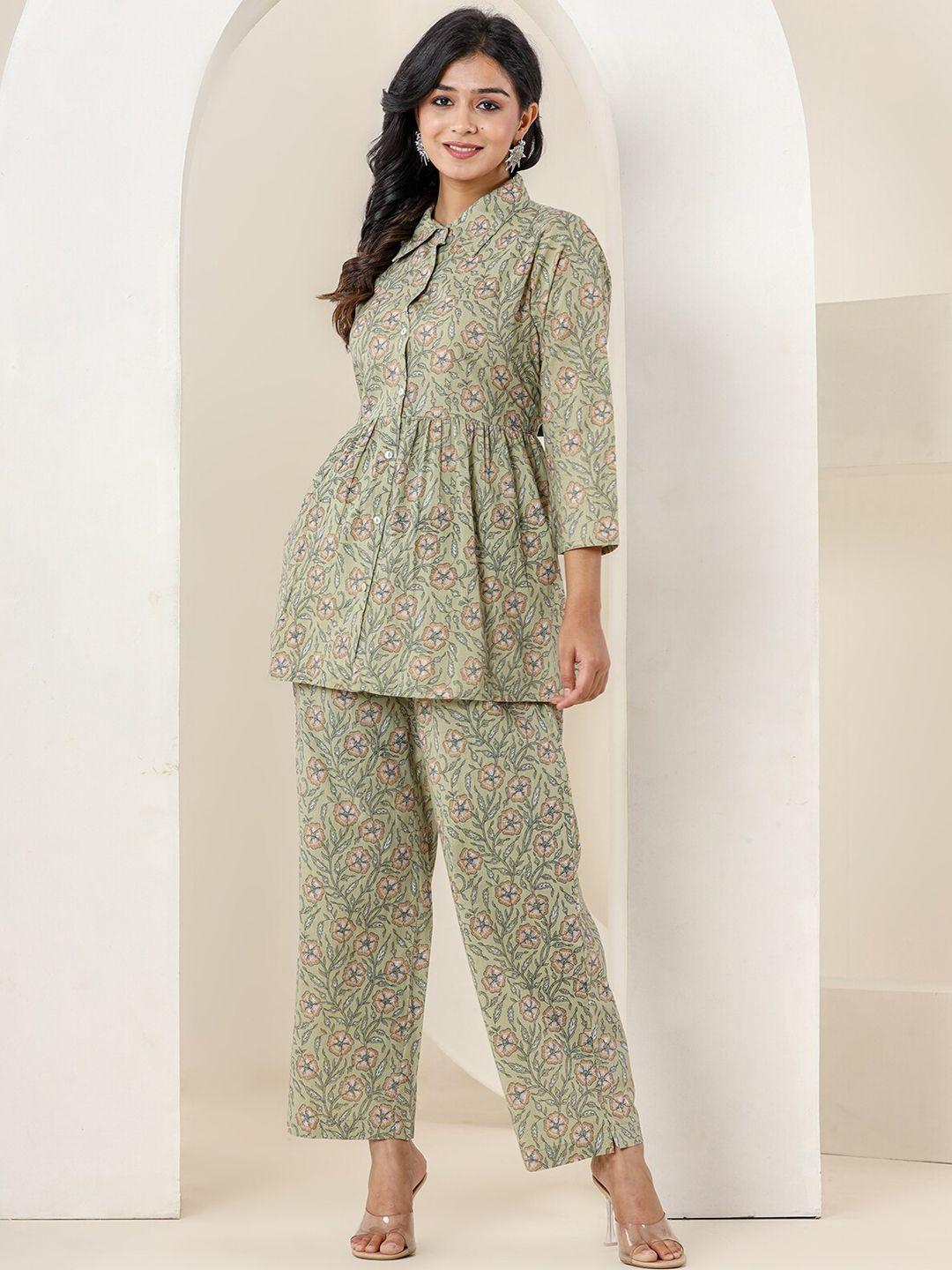 kaajh printed shirt collar three-quarter sleeve pure cotton co-ord set