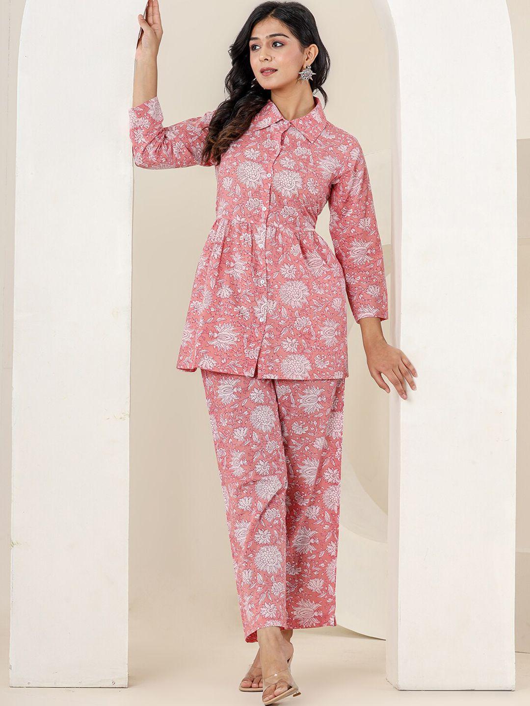 kaajh printed shirt collar three-quarter sleeve pure cotton co-ord set