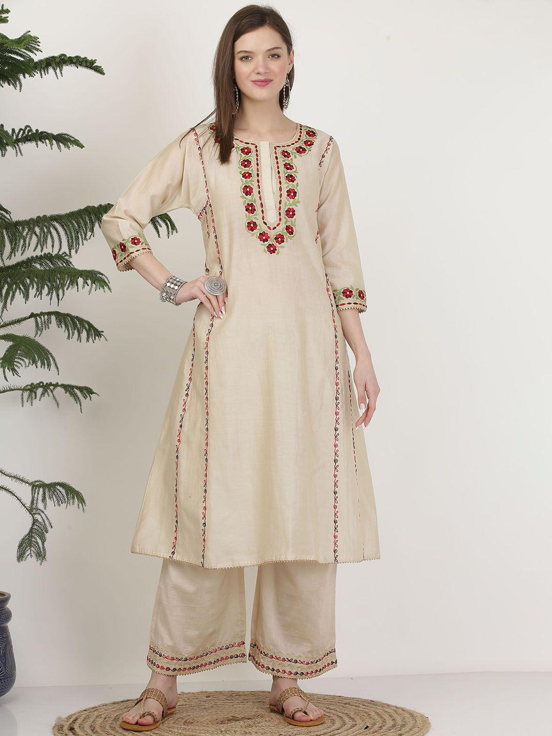 kaanchie nanggia floral embroidered a-line gotta patti pure silk kurta with palazzos