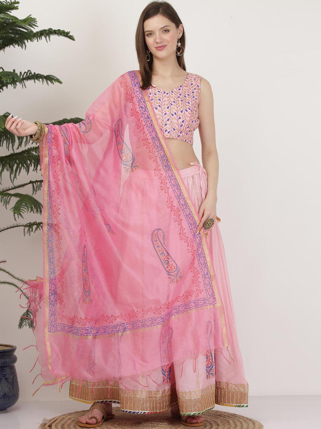 kaanchie nanggia pink printed ready to wear lehenga & blouse with dupatta