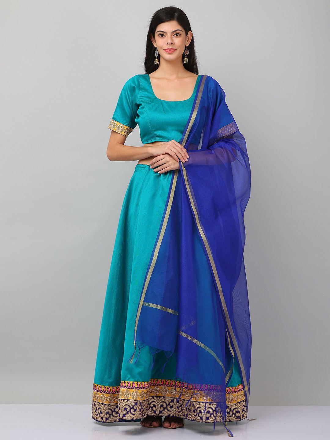 kaanchie nanggia turquoise blue & gold-toned ready to wear lehenga & blouse with dupatta