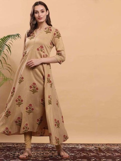 kaanchie nanggia beige block printed anarkali