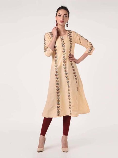 kaanchie nanggia beige cotton embroidered kurta