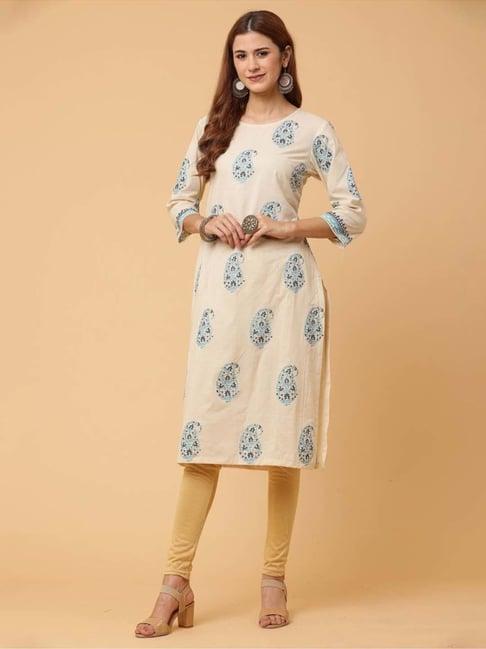 kaanchie nanggia beige printed kurta with legings