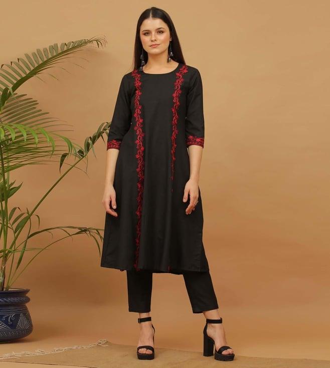 kaanchie nanggia black embroidered cotton kurta pant set