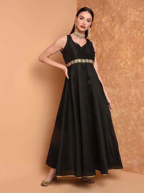 kaanchie nanggia black embroidered full length anarkali kurta