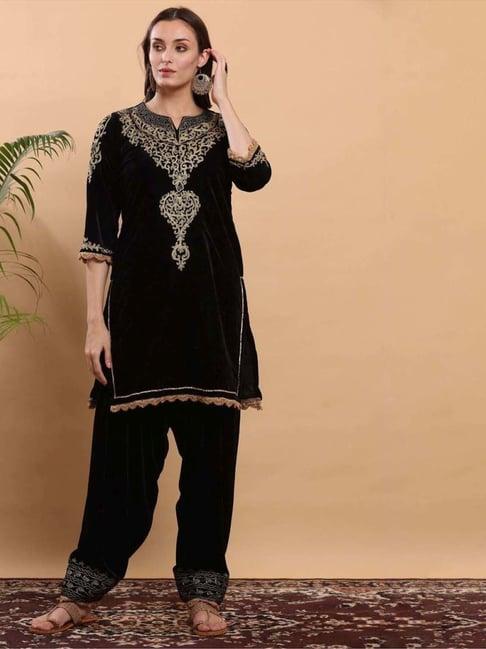 kaanchie nanggia black embroidered kurta with salwar