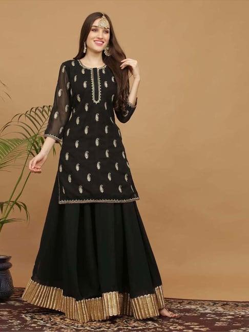 kaanchie nanggia black embroidery georgette set of kurta skirt