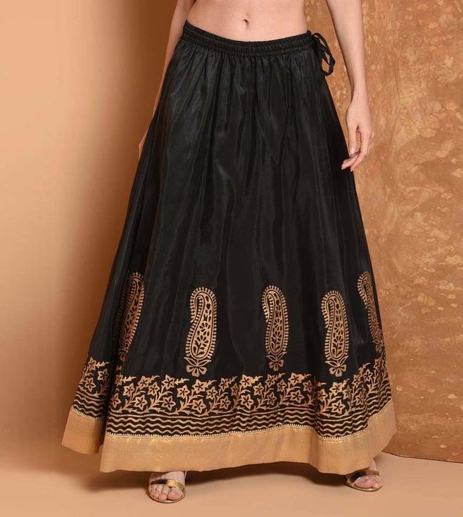 kaanchie nanggia black printed cotton silk skirt