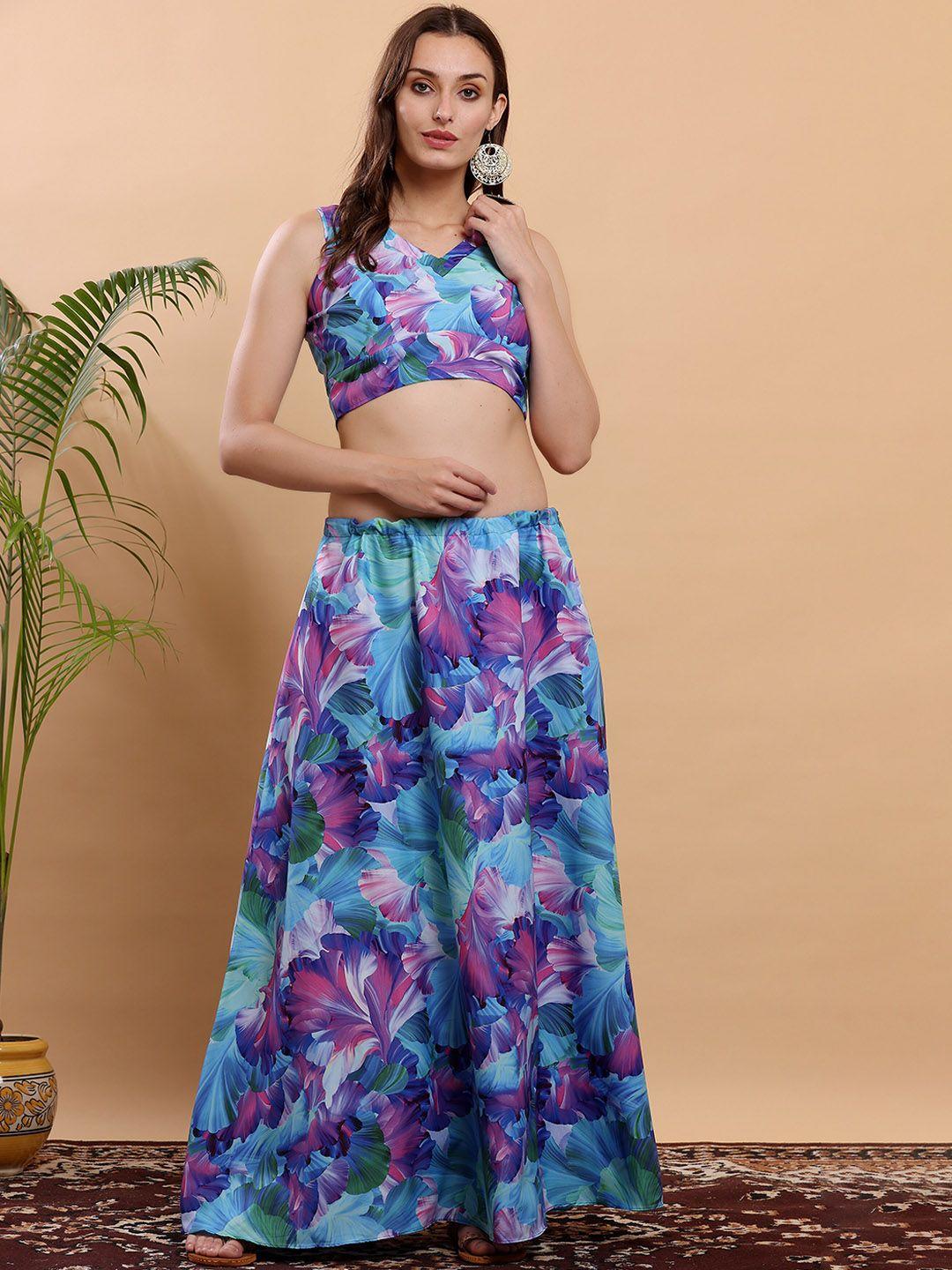 kaanchie nanggia blue & pink printed ready to wear lehenga & choli