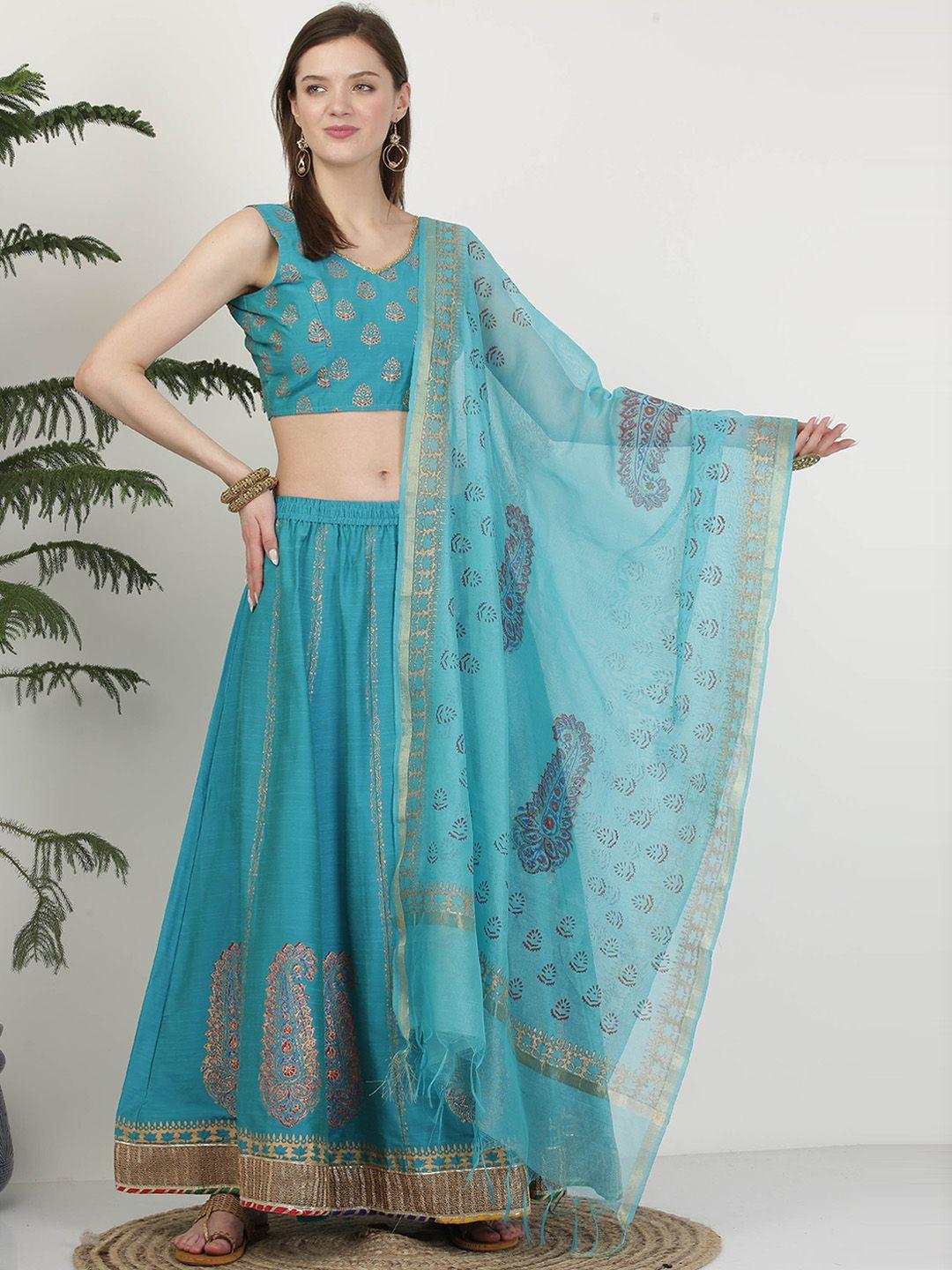 kaanchie nanggia blue printed ready to wear lehenga & blouse with dupatta