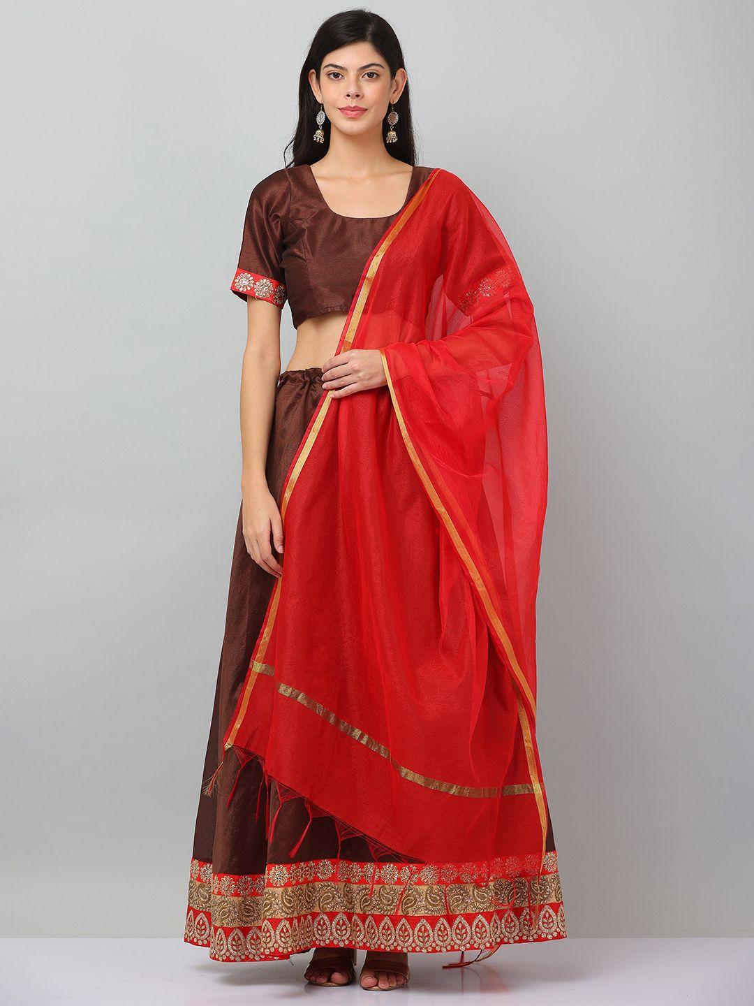 kaanchie nanggia brown & red ready to wear lehenga & blouse with dupatta