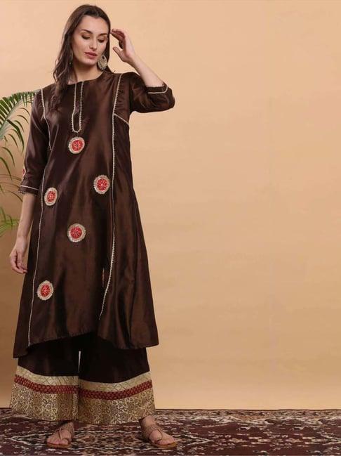 kaanchie nanggia brown flayred gota work kurta with pallazo