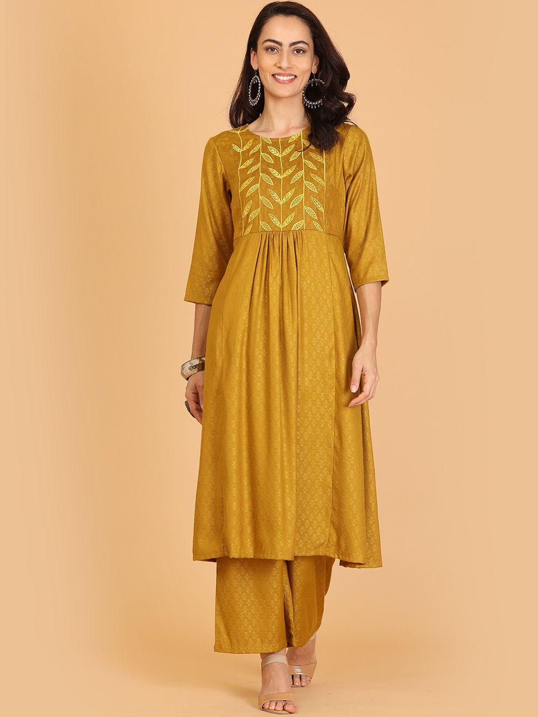 kaanchie nanggia embroidered a-line kurta with palazzos